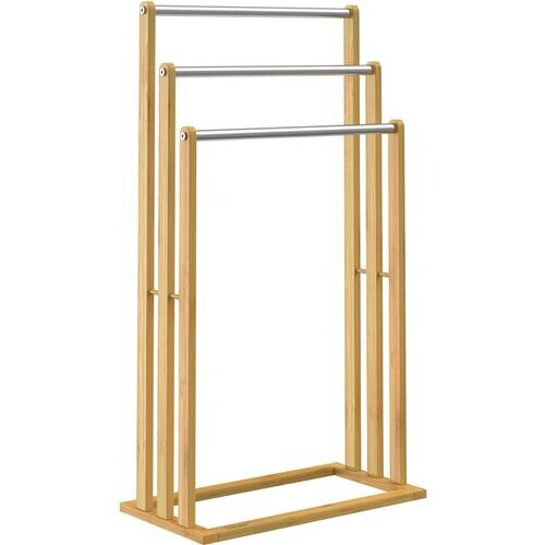 Tweedekans Casaria Handdoekhouder - staand - 3 stangen - bamboe - RVS, 46x24x84cm, bruin