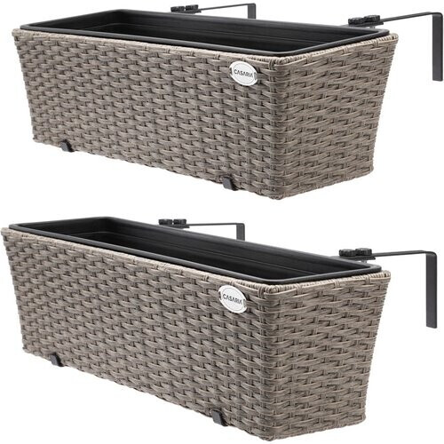 Tweedekans Casaria Polyrattan Bloembak - 2 Stuks Incl. Ophangbeugels - Beige