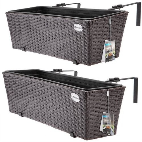 Tweedekans Casaria Polyrattan Bloembak – 2 Stuks Incl. Ophangbeugels – Bruin