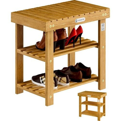 Tweedekans Casaria Schoenenrek - Zitbank 3 Schappen 50x30x46cm – Acaciahout