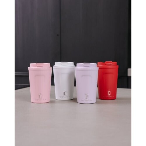 Tweedekans Castagnola Thermosbeker - Koffiebeker To Go - Travel Mug voor Koffie en Thee - Theebeker - 380 ML - RVS - Wit
