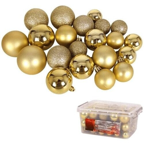 Tweedekans Christmas Gifts Kerstballen Set Goud - 70 Stuks Kunststof Kerstballen - Incl. Kerstballen Opbergbox - Ø4/5/6 cm