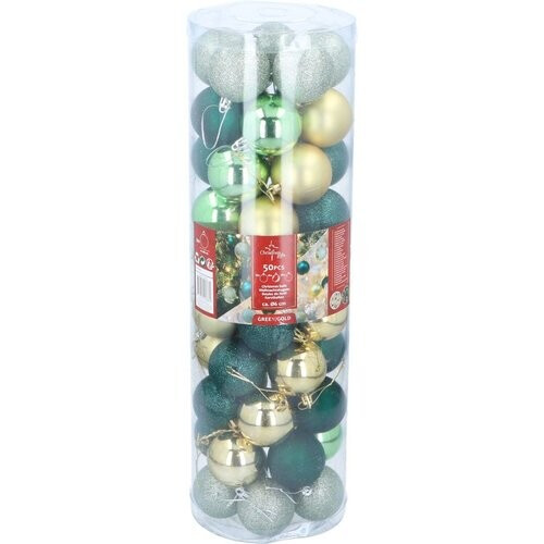 Tweedekans Christmas Gifts Kerstballen Set Goud/Groen - 50 Stuks Kunststof Kerstballen - Kerstversiering