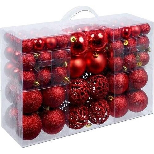 Tweedekans Christmas Gifts Kerstballen Set Rood - 100 Kunststof Kerstballen - Verschillende Afwerkingen - Ø 3/4/6 cm