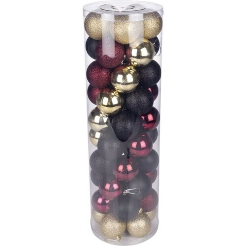 Tweedekans Christmas Gifts Kerstballen Set Zwart/Goud/Rood - 50 Stuks Kunststof Kerstballen - Kerstversiering