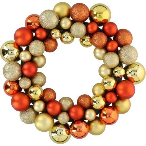 Tweedekans Christmas Gifts Kerstkrans Bruin/Koper 36 CM - Deurkrans met 55 Kerstballen - Kunststof
