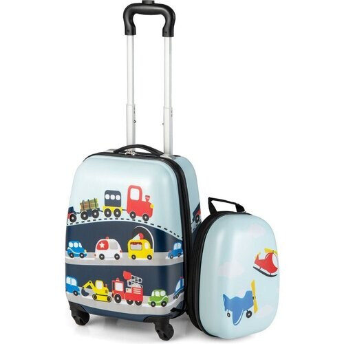 Tweedekans Coast 2-Delige Handbagageset - Hard Case Rolkoffer en Rugzak - Blauw