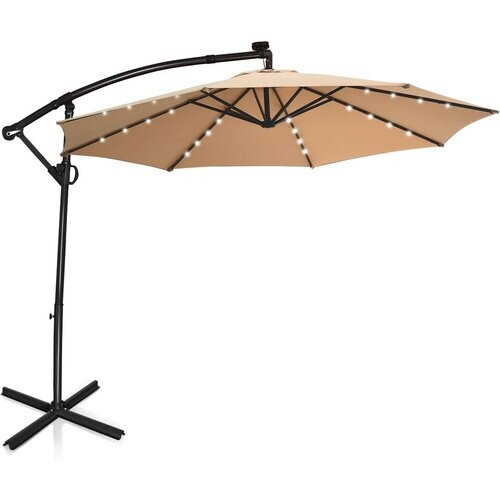 Tweedekans Coast 300 cm Beige Vrijhangende Parasol met LED-verlichting en Afstandsbediening – Zonnepaneel, Kantelbaar en 360° Draaibaar