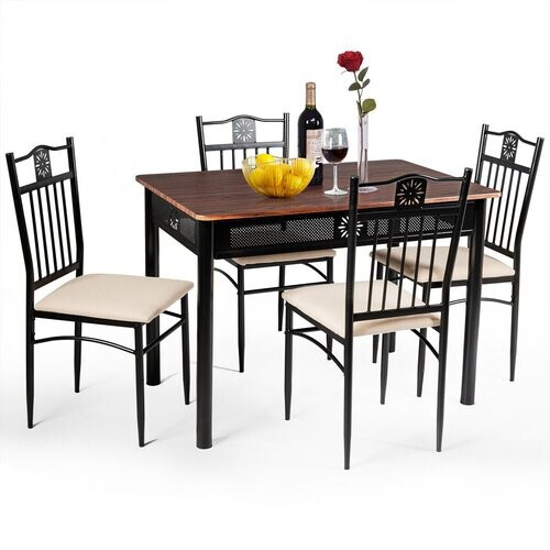 Tweedekans Coast 5-delige eetset, metalen tafel en 4 stoelen, keuken, ontbijtmeubilair