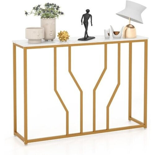 Tweedekans Coast Console Tafel Marmeren Entree Tafel Modern Geometrisch Ontwerp Gouden Metalen Frame Anti-Kantel Set Inbegrepen 110 x 30 x 80 cm