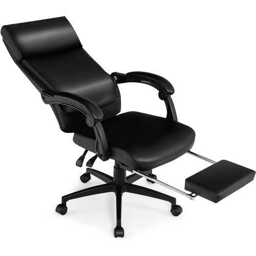 Tweedekans Coast Hoogte -Adebaar hoofdstoel Swivel stoel met hoofdsteun en intrekbare voetsteun zwart
