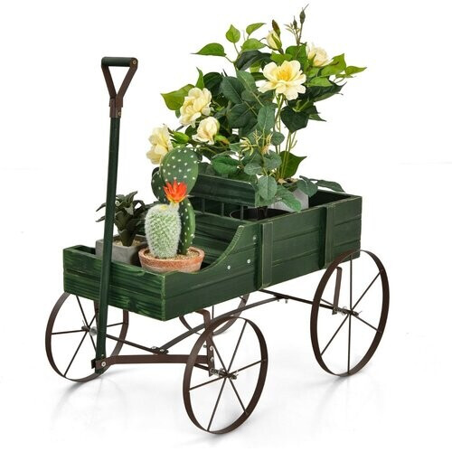 Tweedekans Coast Houten Decoratieve Bloembak met Wielen - 62 x 34 x 60 cm - Groen