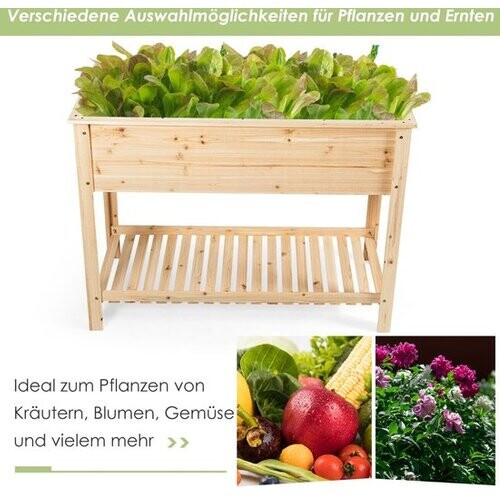Tweedekans Coast Houten Plantenbak Verhoogd Bed met Opbergplank voor Groeiende Planten 92 x 41x 81 cm