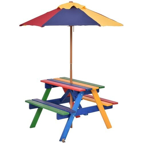 Tweedekans Coast Kinder Picknicktafel set - Hout - Met Verwijderbare Opvouwbare Paraplu - 79 x 71 x 52,5 cm