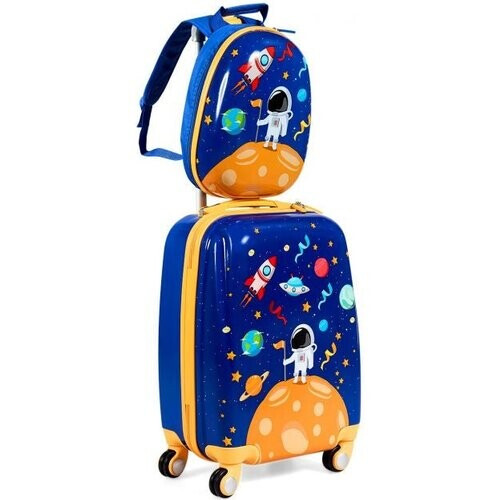 Tweedekans Coast Kinderkofferset 2-delig Kindertrolley + Rugzak Astronaut Blauw
