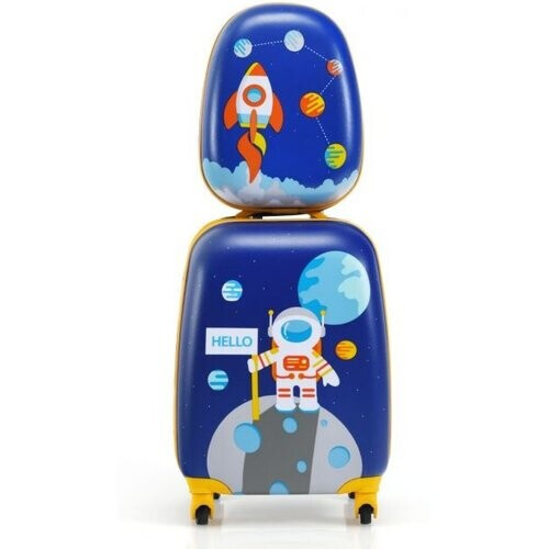 Tweedekans Coast Kinderkofferset 2-delig Kindertrolley + Rugzak Astronaut Donkerblauw