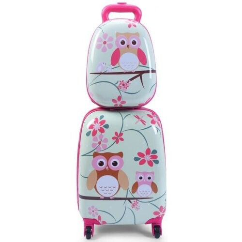 Tweedekans Coast Kinderkofferset 2-delig Kindertrolley + Rugzak Bloemen Blauw + Roze