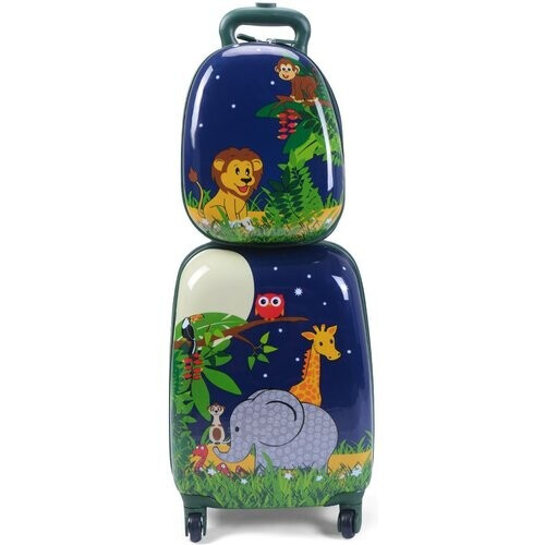Tweedekans Coast Kinderkofferset 2-delig Kindertrolley + Rugzak Jungle Blauw
