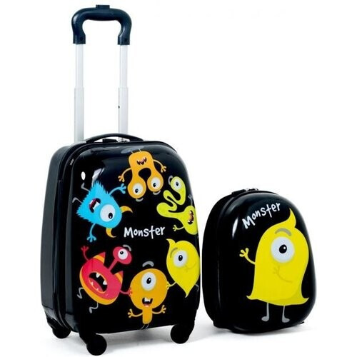 Tweedekans Coast Kinderkofferset 2-delig Kindertrolley + Rugzak Monsters Zwart