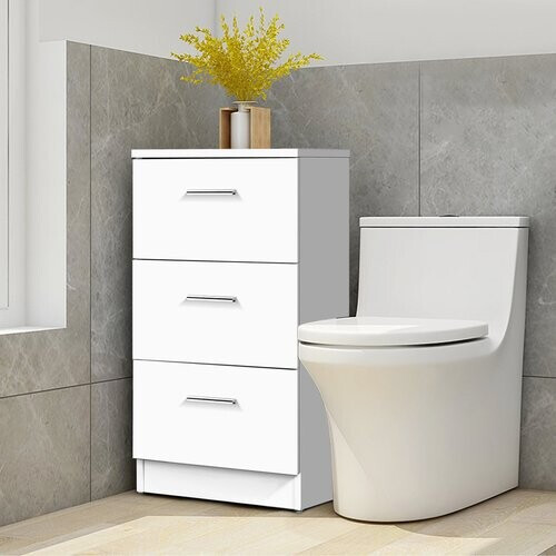 Tweedekans Coast Nat Tafel Night Cabinet Lade ladekast met 3 laden spaanbord 38 x 67 x 35 cm wit/zwart en wit