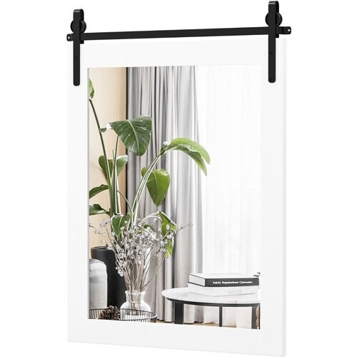Tweedekans Coast rechthoekige spiegel met houten frame en metalen houder rustiek 76,5 x 56 cm wit