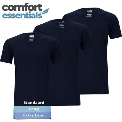 Tweedekans Comfort Essentials - T Shirts Heren - Extra Lang - Navy XXL - 3 Pack - V Hals - Ondershirt Heren