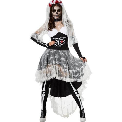 Tweedekans Dressforfun Griezelige skeletbruid L - verkleedkleding kostuum halloween verkleden feestkleding carnavalskleding carnaval feestkledij partykleding - 302007