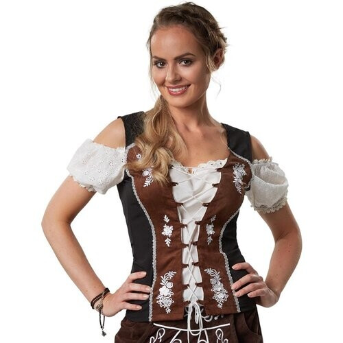 Tweedekans Dressforfun – Kostuumblouse Sissi – Dirndl Blouse met Carmenhals, Veter en Kanten Details – Oktoberfest Verkleedkleding – Maat L