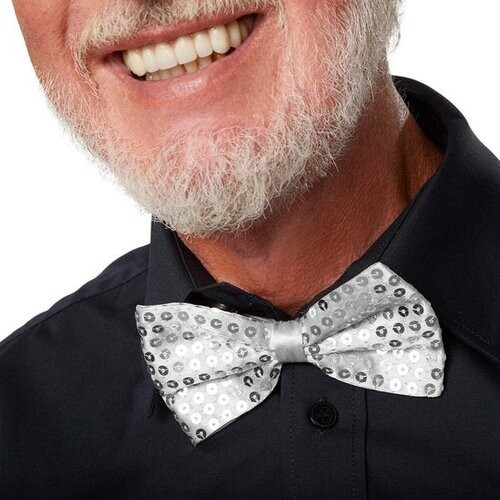 Tweedekans dressforfun - pailletten-vlinderdas - zilver - Verkleedkleding carnaval - Halloween -Verkleden - Feestkleding - Carnavalskleding - Feest - Partykleding