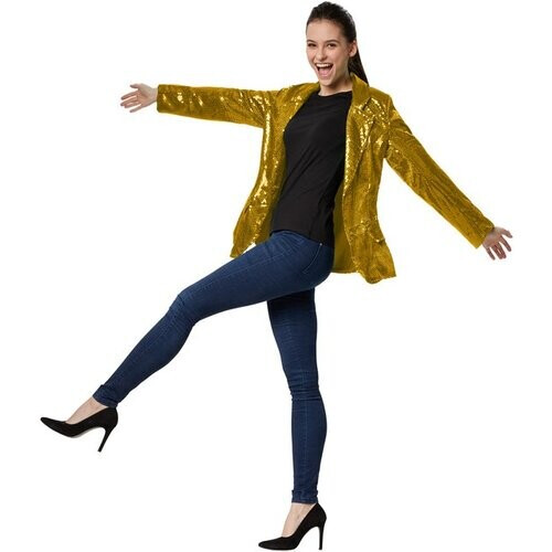 Tweedekans Dressforfun Paillettenjas dames goud S - verkleedkleding kostuum halloween verkleden feestkleding carnavalskleding carnaval feestkledij partykleding - 303846