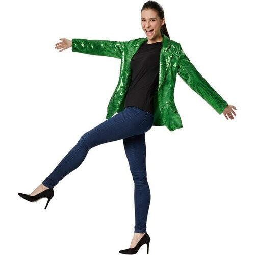 Tweedekans Dressforfun Paillettenjas dames groen XXL - verkleedkleding kostuum halloween verkleden feestkleding carnavalskleding carnaval feestkledij partykleding - 303865