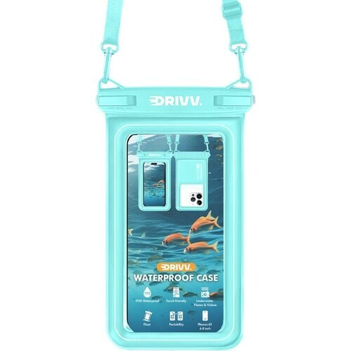 Tweedekans Drivv. Luxe Waterdicht Telefoonhoesje – Drijvend - Dubbele Klipsluiting - Telefoons tot 6.8 inch – Onderwater Hoesje Telefoon - Blauw