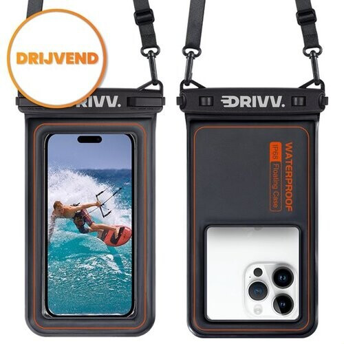 Tweedekans Drivv. Waterdicht Telefoonhoesje – Drijvend - Dubbele Klipsluiting - Tot 6.8 inch – Onderwater Hoesje telefoon - Zwart
