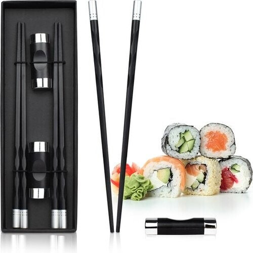 Tweedekans Dymund® Chopsticks Set - 2 paar eetstokjes - Incl. 2 Eetstokjes Houders - Vaatwasserbestendig - RVS - Zilver