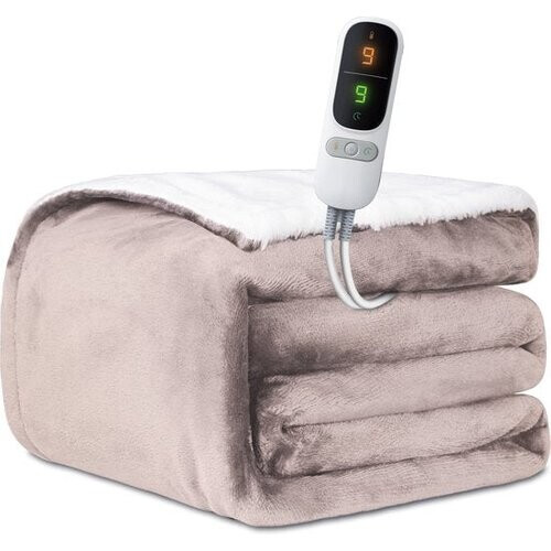 Tweedekans Elektrische fleece warmtedeken - 1/2 persoons plaid/sherpa - 180x130 cm knuffeldeken - Wasmachine bestendig - Couverture chauffante - 6 warmtestanden - Dusty pink