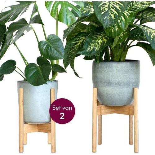 Tweedekans Gadgy Bamboe Plantenstandaard 2 st - Plantentafel - Plantentafeltje voor binnen - Plantenrek - Uitschuifbaar - Hout - Ø 20 tot 30 cm