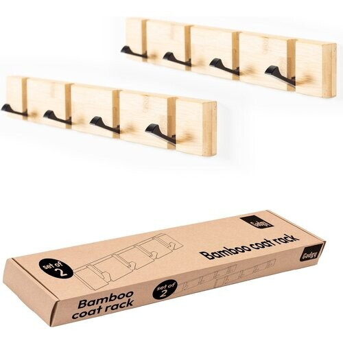 Tweedekans Gadgy Kapstok Hangend - Wandkapstok Hout Wand - Kinderkapstok met 5 Inklapbare Haken - Muur Kleerhanger Bamboe - Max. 15kg draagkracht