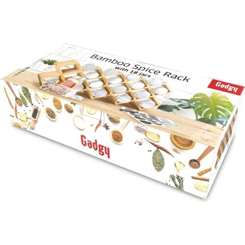 Tweedekans Gadgy Kruidenrek met 18 Glazen Kruidenpotjes met Strooideksel - incl. Labels en Marker - Bamboe - Hout - 43 x 18cm