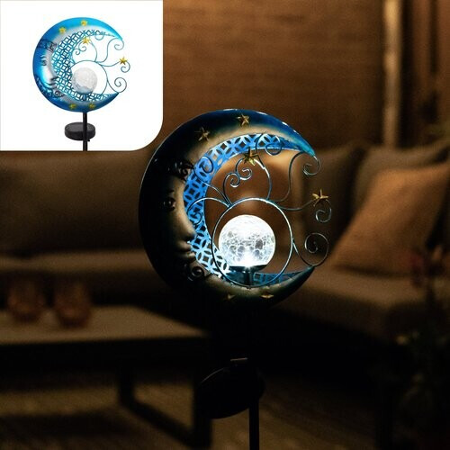Tweedekans Gadgy Solar Tuinverlichting Maan met Tuinsteker - Solar Buitenlamp Tuinbeeld - Tuinverlichting op Zonneenergie - Solar Lamp Tuin, Terras & Balkon - Tuinfakkels Zonne Energie - Tuinlamp Led Buiten - Blauw
