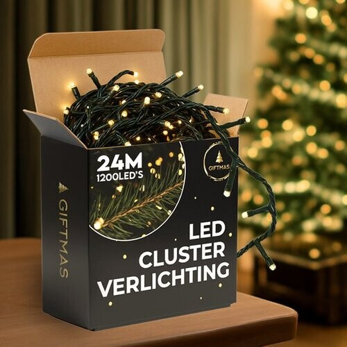 Tweedekans Giftmas Kerstboomverlichting - Kerstverlichting Buiten - 24M Clusterverlichting - 1200 Warm Witte LED’s - Binnen en Buiten - Warme Sfeerverlichting