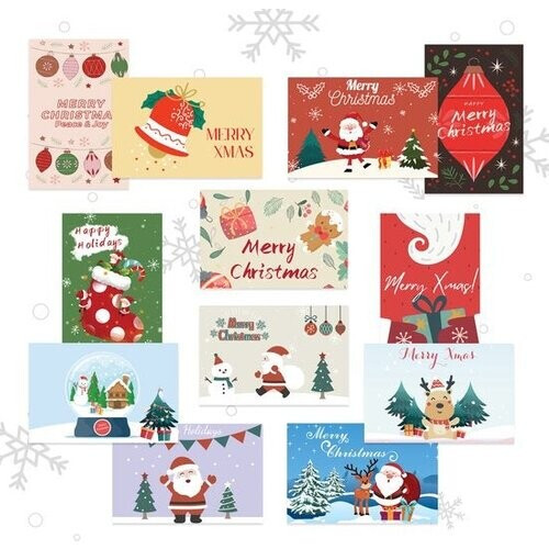 Tweedekans Giftmas Kerstkaarten - Wenskaarten - 36 Stuks - Met Enveloppen en Stickers - 10x15cm