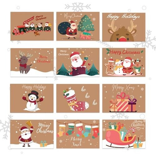 Tweedekans Giftmas Kerstkaarten - Wenskaarten - 36 Stuks - Met Enveloppen en Stickers - 10x15cm