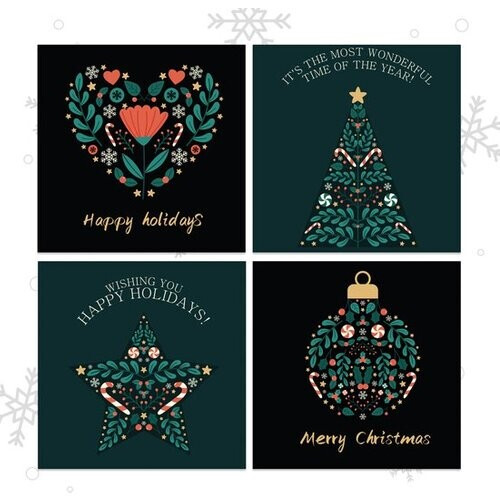 Tweedekans Giftmas Kerstkaarten - Wenskaarten - 52 Stuks - Met Enveloppen en Stickers - 10x10cm
