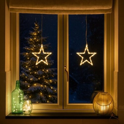 Tweedekans Giftmas kerstverlichting - LED Hangdecoratie - Warm Wit - Op Batterijen - Kerstversiering Voor Binnen - Kerststerren met Zuignap - Raamdecoratie