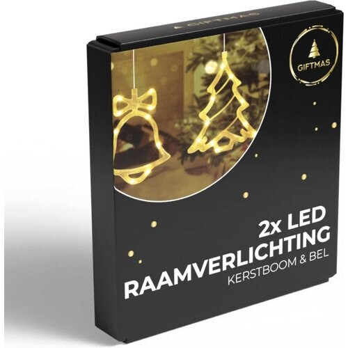 Tweedekans Giftmas LED Hangdecoratie Kerstbel & Kerstboom Warm Wit 14x18,3 cm - Op Batterijen - Raamdecoratie Voor Binnen
