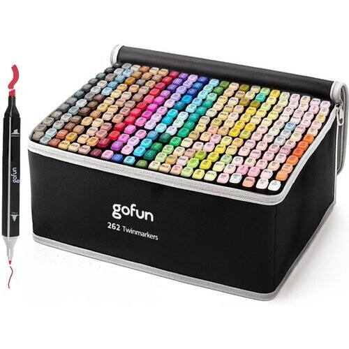 Tweedekans Gofun Twinmarkers – 262 Stuks – Alcoholmarkers – Dubbele Punt (Fijn & Breed) – Voor Kinderen & Volwassenen – Kleurcodering & Draagtas
