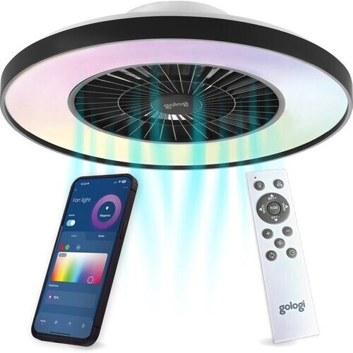 Tweedekans Gologi Plafondventilator met Verlichting - Ø60 cm - LED RGBW - 6 Standen - Plafondlamp Slaapkamer - Met Afstandbediening en App - Zwart