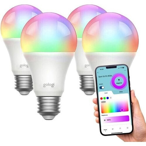 Tweedekans Gologi Slimme E27 Bulb Lamp 4 stuks – Smart WiFi – Smart LED verlichting – Dimbaar – Miljoenen kleuren – RGB – Bediening via mobiele app – Sfeerverlichting – 800 lumen