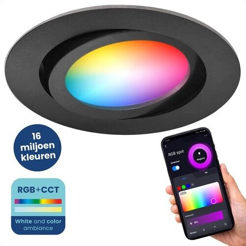 Tweedekans Gologi Slimme Inbouwspots - Smart LED Downlight Dimbaar - Kantelbaar - RGB+CCT Licht - Gu10 LED Lamp - Zwart