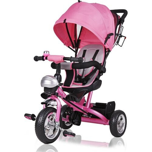 Tweedekans Kinderfiets/driewieler - Roze - Duwstang - klapdak - opklapbare voetsteun - incl. mandje